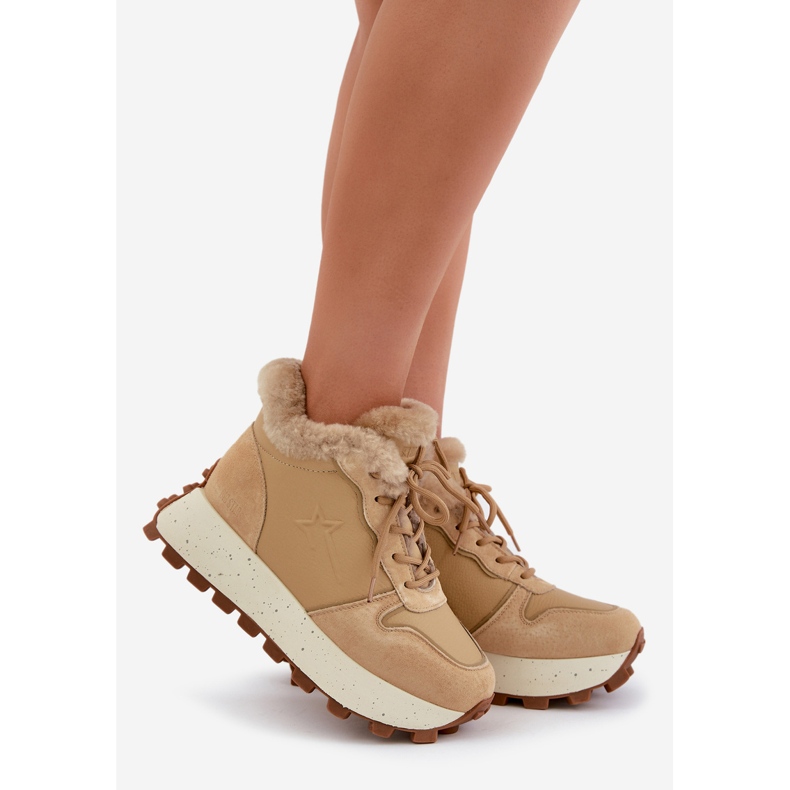 Trapper-Sneaker aus Leder für Damen mit Fell auf der Big Star-Plattform OO274A330 Beige 1