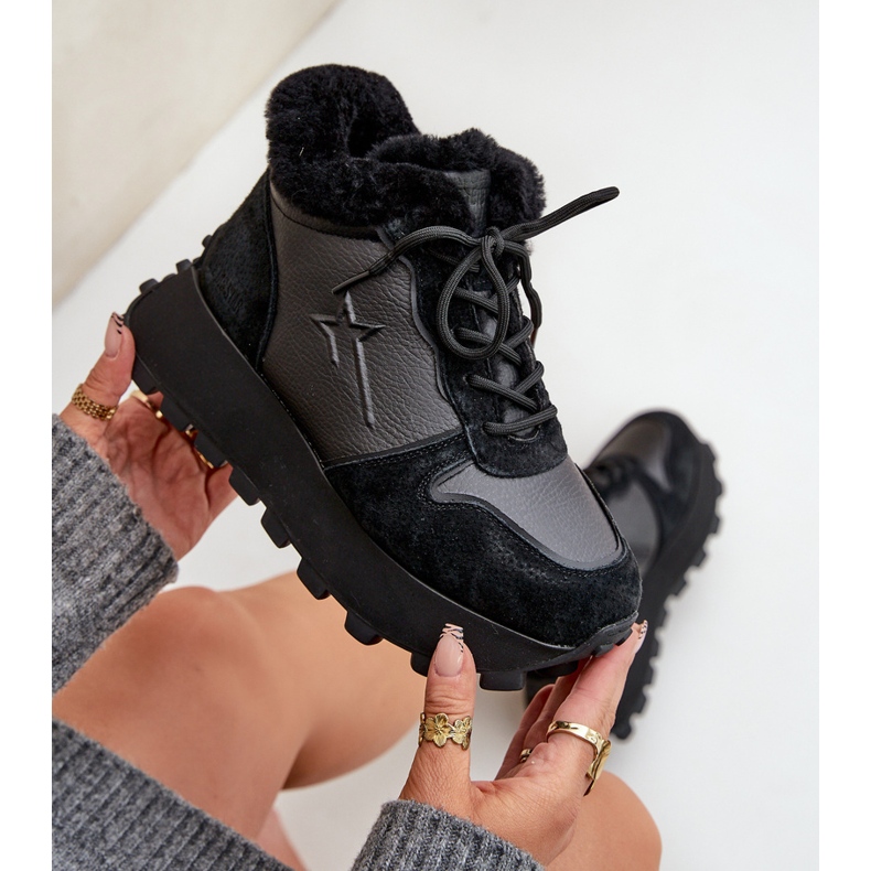 Trapper-Sneaker aus Leder für Damen mit Fell auf der Big Star-Plattform OO274A329 Schwarz 2