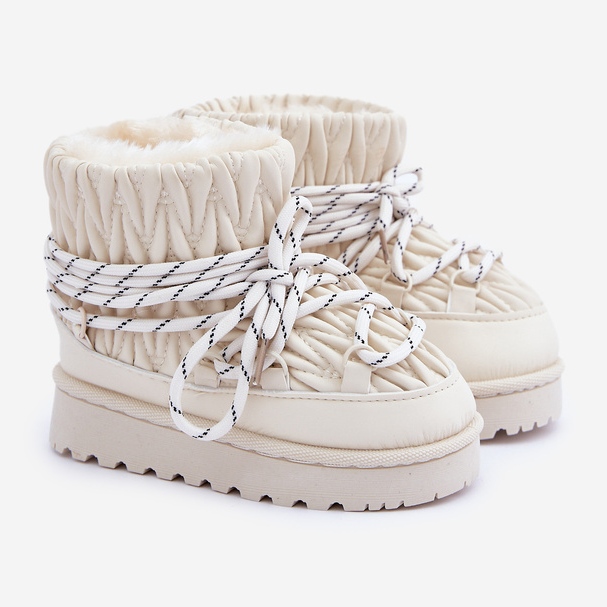 Mit dickem Fell isolierte Kinder-Schneestiefel, hellbeige 1