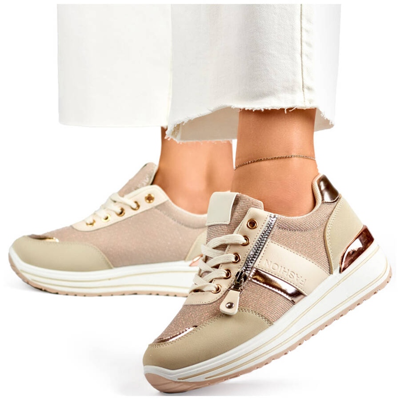 Damen-Sportschuhe, beige Glitzer-Sneaker 9053-SP-BE 1