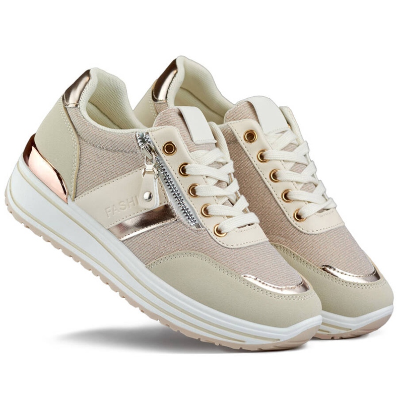 Damen-Sportschuhe, beige Glitzer-Sneaker 9053-SP-BE 2
