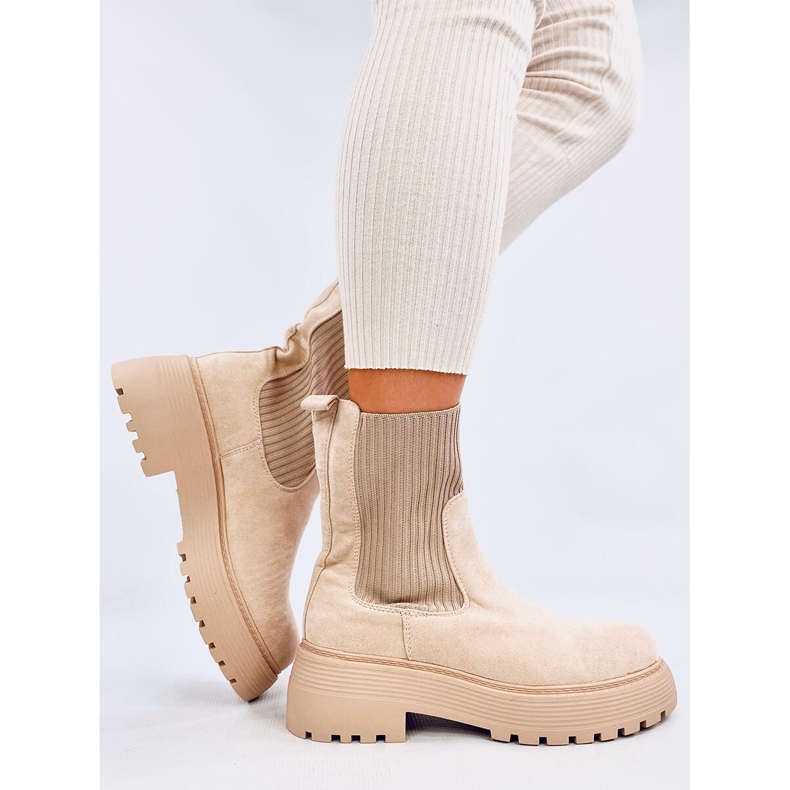Beige Stiefeletten mit elastischem Bündchen 1