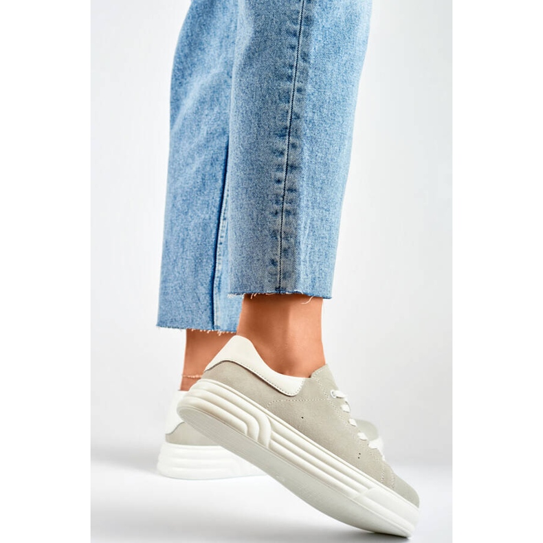 Damen-Sportschuhe aus Leder, grau GD-XF-113G 1