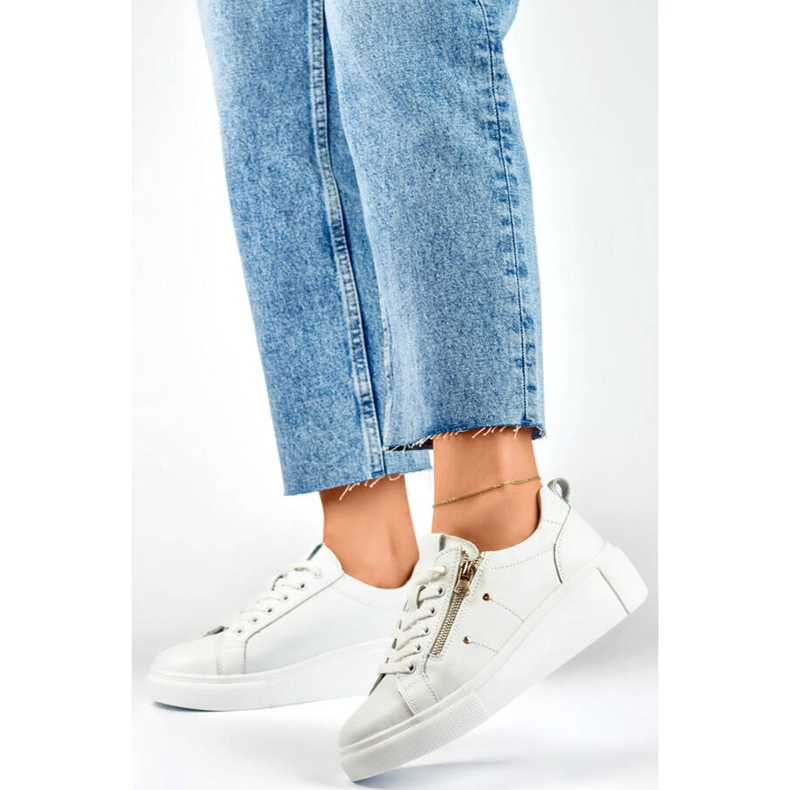 Damen-Sportschuhe mit Plateausohle aus Leder, weiß GD-LX1001W 1