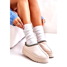 Damen-Plateauhausschuhe mit Stickerei, Hellbeige 3