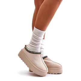 Damen-Plateauhausschuhe mit Stickerei, Hellbeige 1