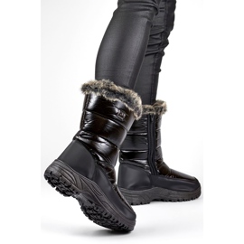Hohe, schwarze, isolierte Schneestiefel für Damen mit Fell, warme Winterschuhe 2