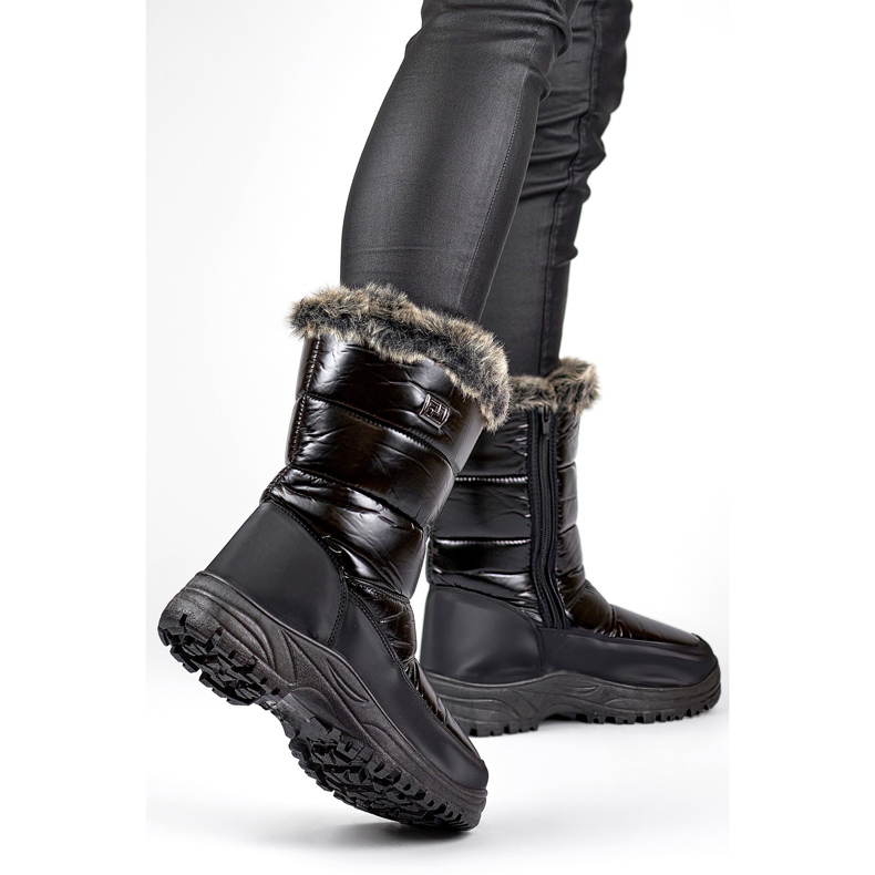 Hohe, schwarze, isolierte Schneestiefel für Damen mit Fell, warme Winterschuhe 2