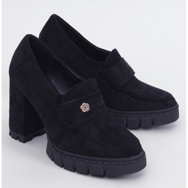 Damen-Schuhe mit hohen Absätzen und Plateausohle mit Verzierung schwarz 1