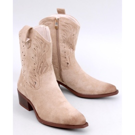 Beige durchbrochene Cowboystiefel für Damen 1