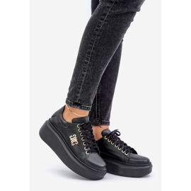 Naturleder-Sneakers auf der Plattform mit Golddekoration Lewski 3428 Schwarz 1