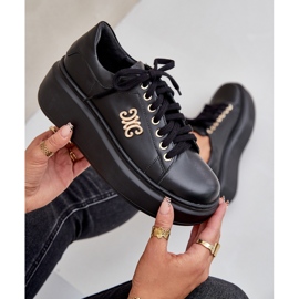 Naturleder-Sneakers auf der Plattform mit Golddekoration Lewski 3428 Schwarz 2