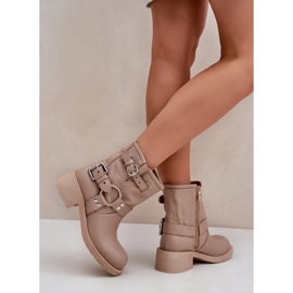 Leder-Damenstiefel mit niedrigem Blockabsatz und Riemen Zazoo 3644 Beige 5