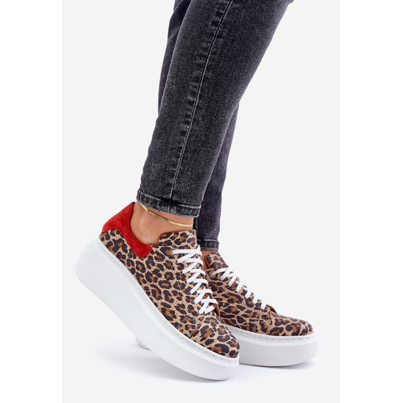 Zazoo Leopard Leoparden-Leder-Plateau-Sneaker 3346 Braun-Rot 1