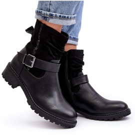 Erynn Flache Damenstiefel mit Schnalle, Schwarz 4