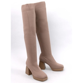 Beige-khakifarbene Sock-Boots mit hohem Absatz 1