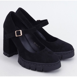 Plateaupumps mit Riemen, schwarz 1