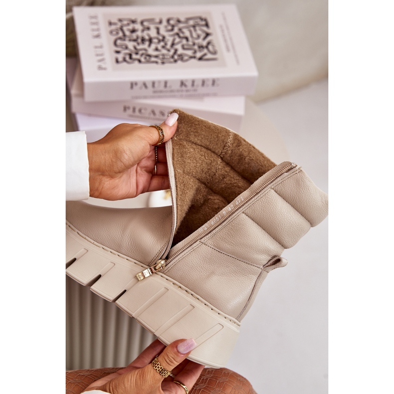 Zazoo 60512 Damen-Lederstiefel mit Reißverschluss, warm mit Filz, hellbeige 2