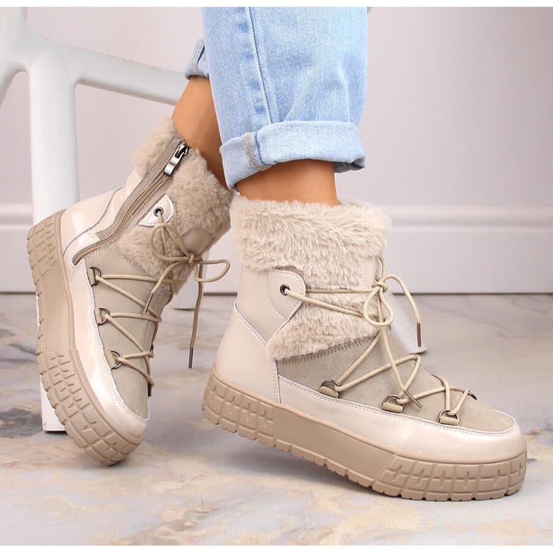 Filippo Schneestiefel mit Fell lackiertem Beige Fell 2