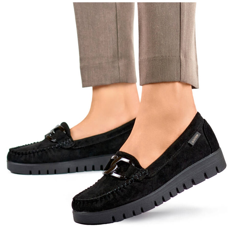 Goodin Schwarze Wildledermokassins für Damen GD-FL696C-B 1