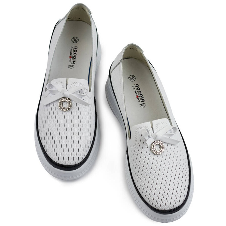 Goodin Durchbrochene Damenschuhe aus Leder mit dicker Sohle, weiß GD-XF-103W 1