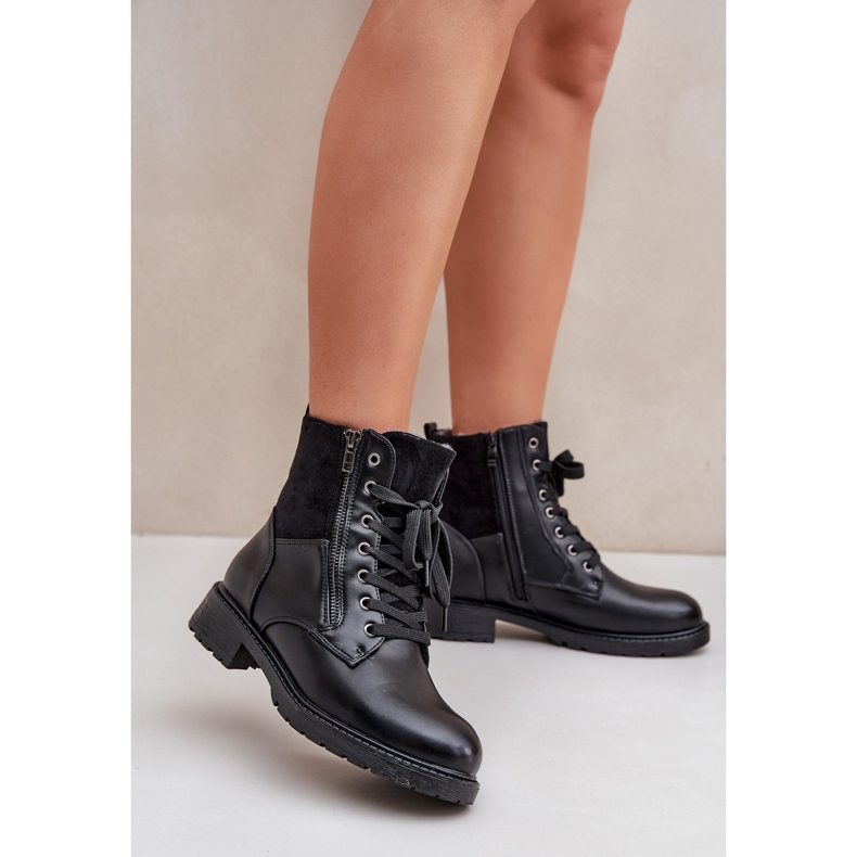 Isolierte Stiefel mit flachem Absatz, Öko-Leder, Schwarz 2