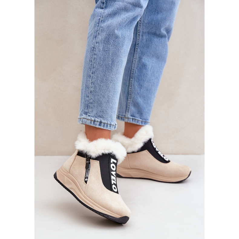 Damen-Stiefeletten mit Fell, Beige 1