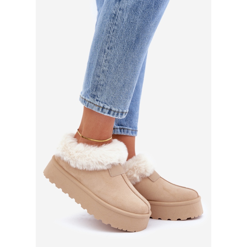 Low-Top-Schneestiefel mit Fell auf der Eco-Wildleder-Plattform, hellbeige 1