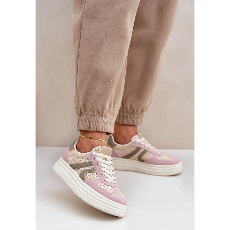 Damen-Sneaker mit geflochtener Plateausohle Rosa/Mehrfarbig 2