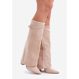 Overknee-Stiefel für Damen mit hohem Absatz, hellbeige 1