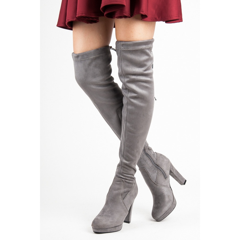 Vices Graue Overknee-Stiefel aus Wildleder 1