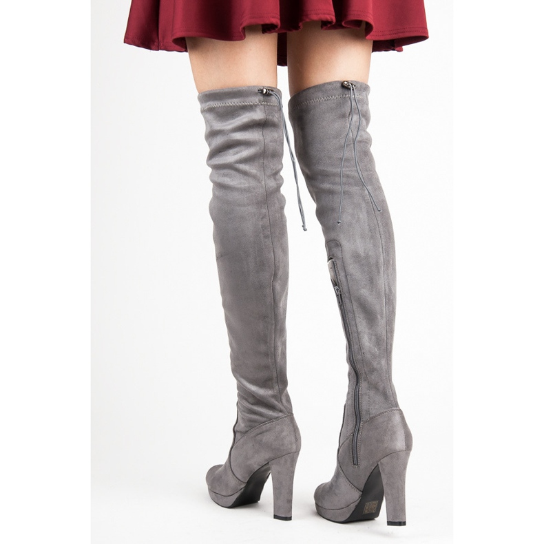 Vices Graue Overknee-Stiefel aus Wildleder 2