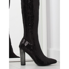 Overknee-Stiefel mit schwarzen Pailletten AE55P schwarz 1