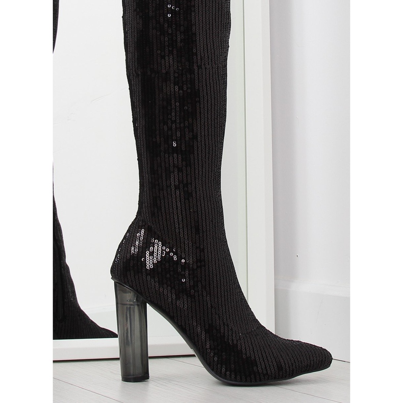 Overknee-Stiefel mit schwarzen Pailletten AE55P schwarz 1