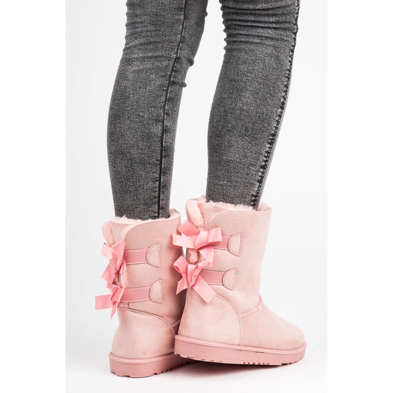 Schneestiefel aus Wildleder mit Schleifen rosa 1