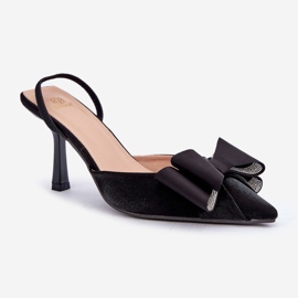 Schwarze High Heels aus Stoff mit Schleife 4