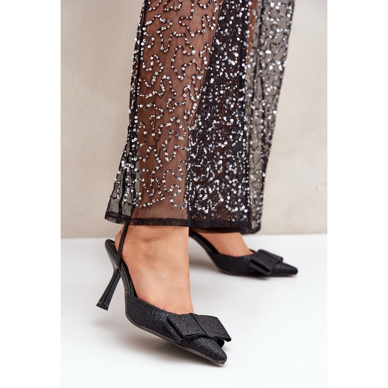 Glänzende schwarze High Heels mit Schleife 2