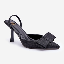 Glänzende schwarze High Heels mit Schleife 4