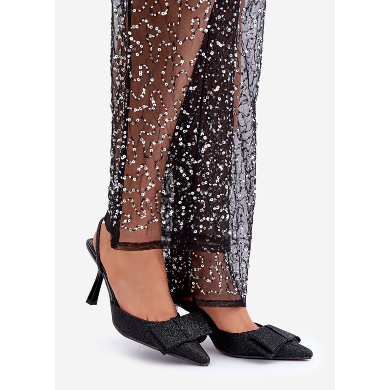 Glänzende schwarze High Heels mit Schleife 1