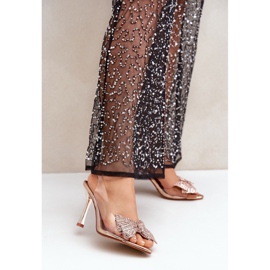 Transparente High-Heel-Sandalen mit glänzender Schleife, Roségold golden 2