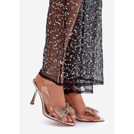 Transparente Sandaletten mit hohen Absätzen und goldglänzender Schleife golden 1