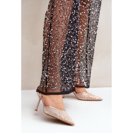 High Heels mit offenem Absatz, verziert mit goldenem Glitzer 2