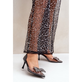 Verzierte High Heels mit Schleife, schwarz 2