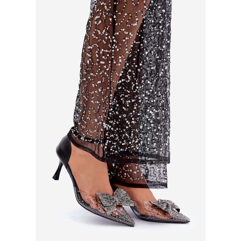 Verzierte High Heels mit Schleife, schwarz 1