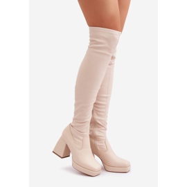 Taillierte Overknee-Stiefel, Hellbeige 1