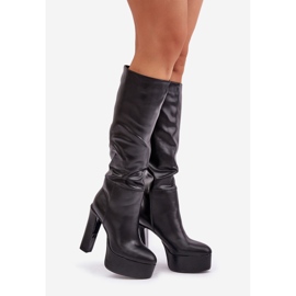 High Heel- und Plateaustiefel aus Öko-Leder, Schwarz 1