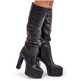 High Heel- und Plateaustiefel aus Öko-Leder, Schwarz 9