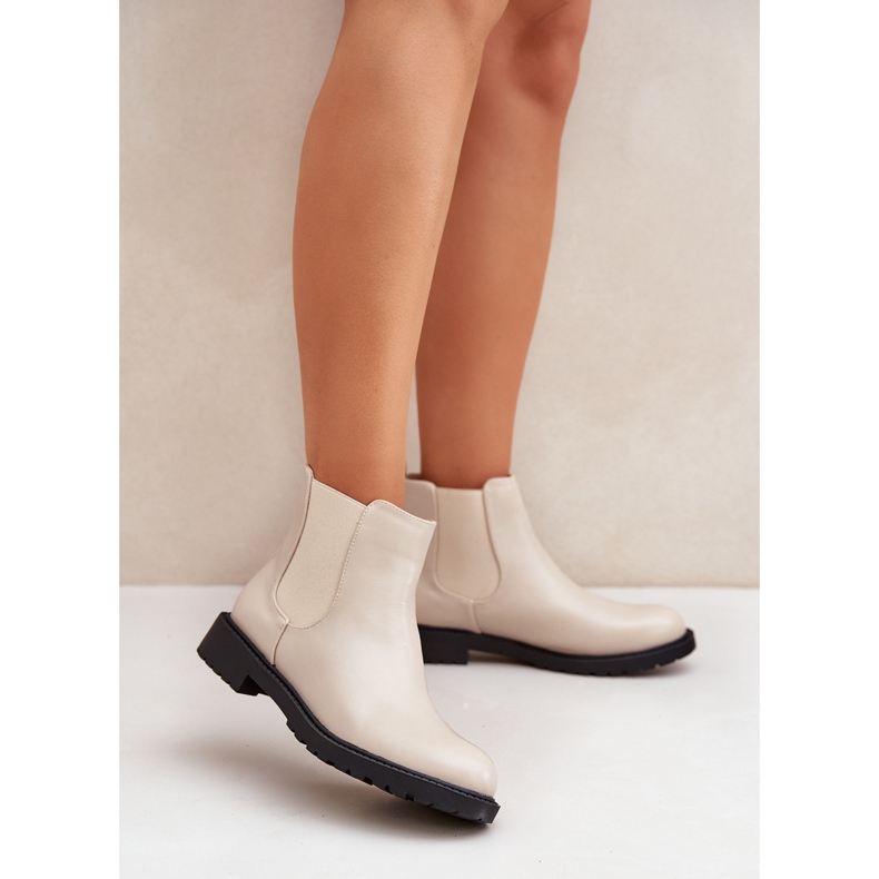 Damen-Chelsea-Stiefel mit flachem Absatz, beige 2