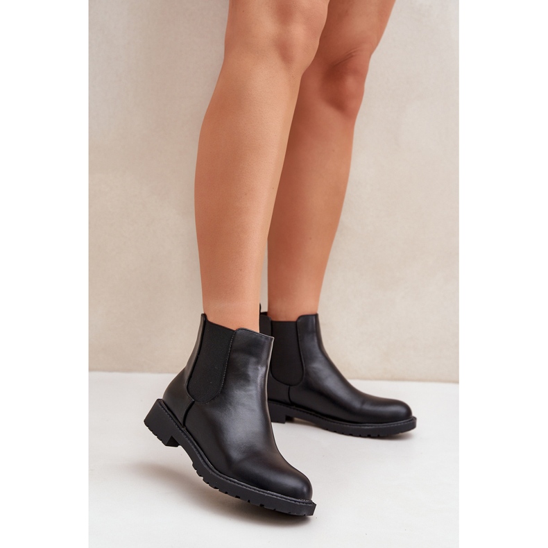Damen-Chelsea-Stiefel mit flachem Absatz, schwarz 2