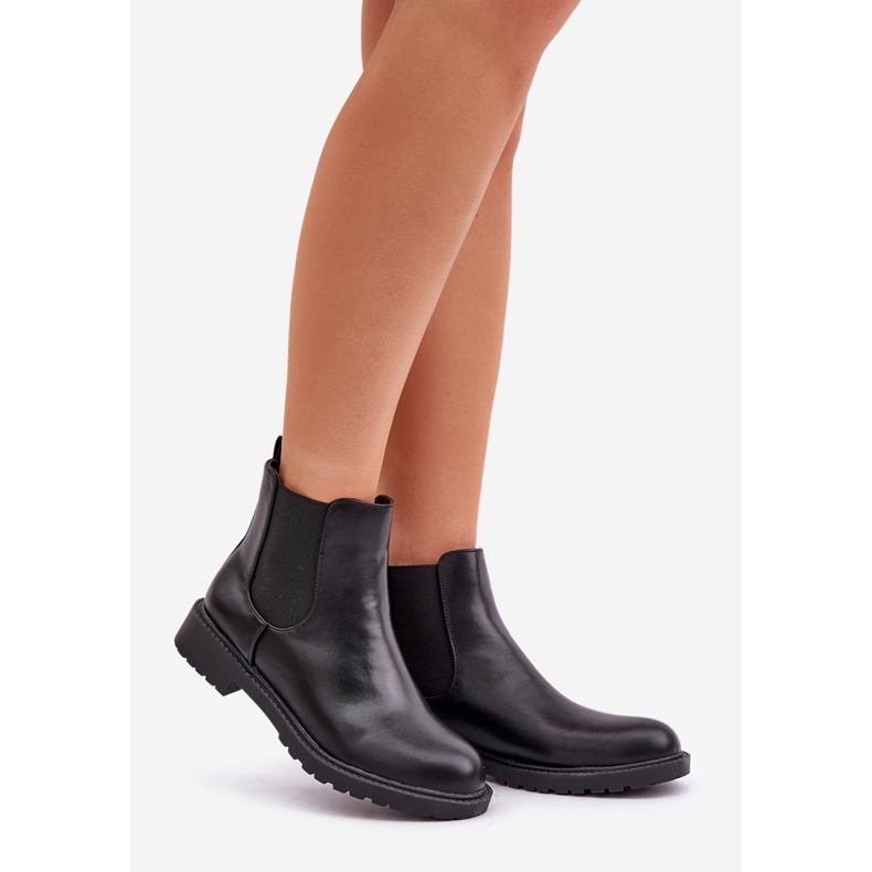 Damen-Chelsea-Stiefel mit flachem Absatz, schwarz 1